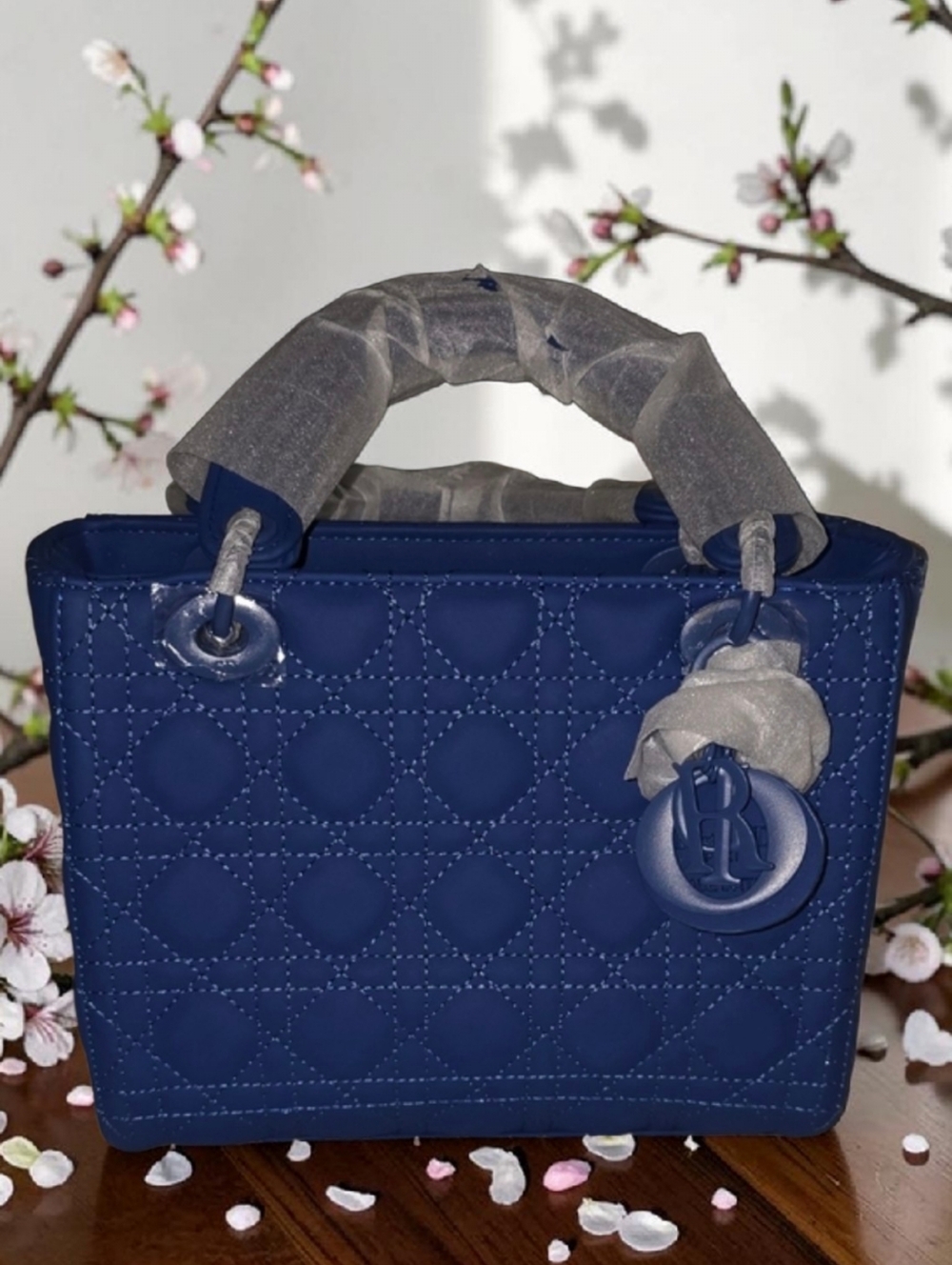♡♡♡ Navy Quilted Structured Top-Handle Satchel - Designer-Inspired Medium Size
